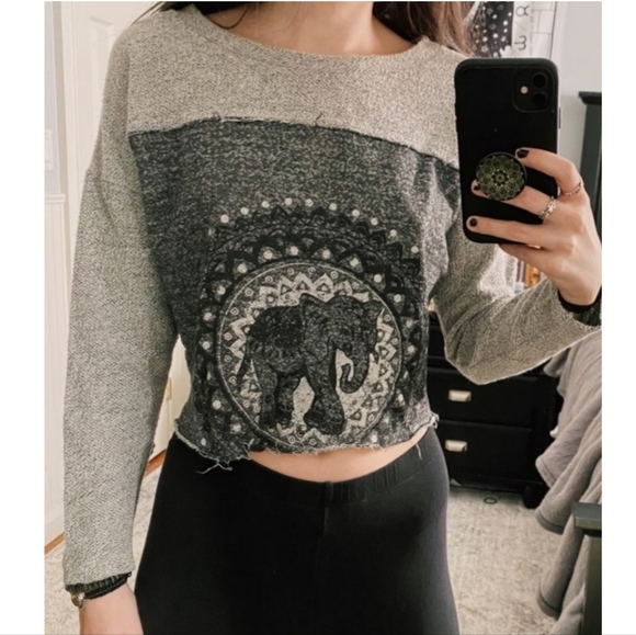 Boho Elephant Raw Seam Pullover - Picture 5 of 11